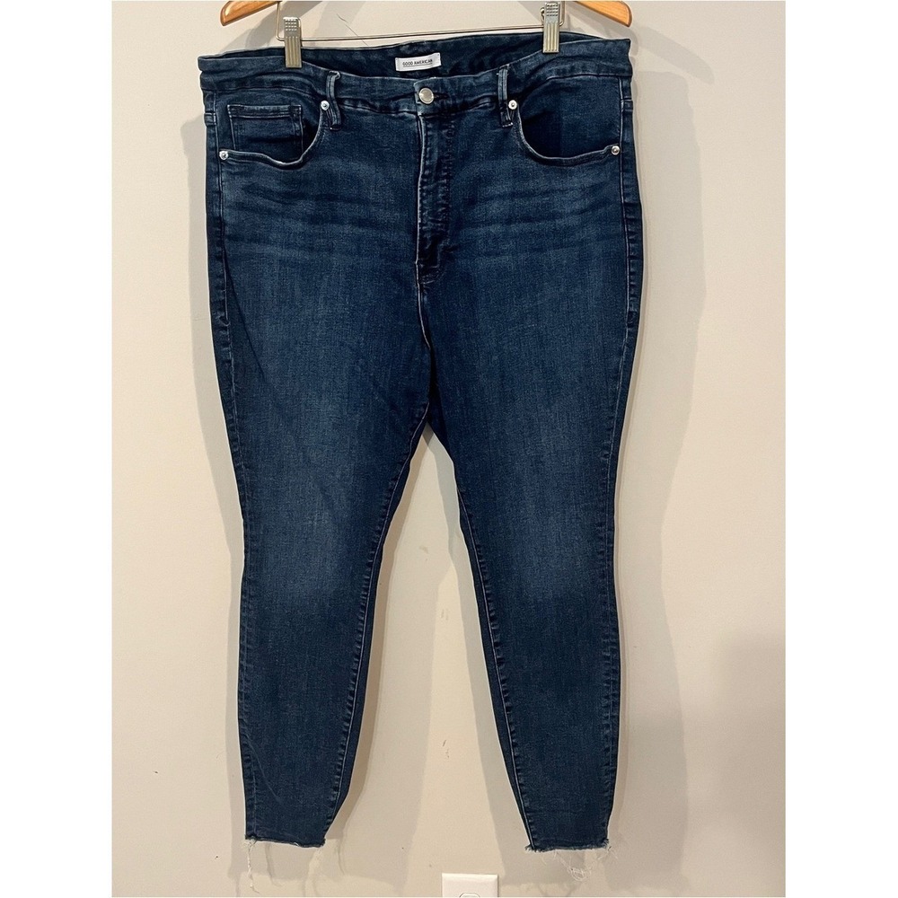 Good American Good Legs Crop Skinny Jeans Blue 20 Raw Chewed Hem - Picture 3 of 13